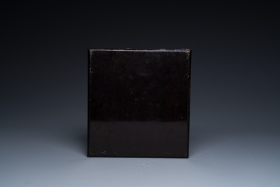 A square Chinese mother-of-pearl-inlaid black lacquer tray, 18th C.