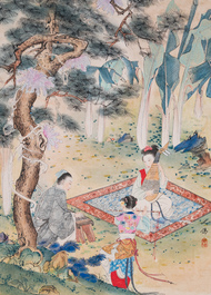 Hu Yefo 胡也佛 (1908-1980): 'Four scenes from Xi Xiang Ji', ink and colour on paper