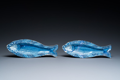 A pair of Dutch Delft blue and white herring dishes, 18th C.