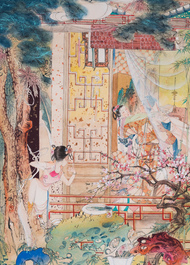 Hu Yefo 胡也佛 (1908-1980): 'Four scenes from Xi Xiang Ji', ink and colour on paper