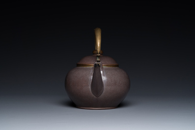A Chinese polished purple Yixing stoneware teapot and cover for the Thai market, 19th C.