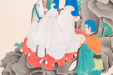 Attributed to Ren Xun 任薰 (1835-1893): 'Bodhisattva with servants', ink and colour on paper