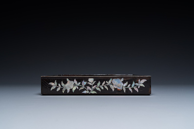 A square Chinese mother-of-pearl-inlaid black lacquer tray, 18th C.