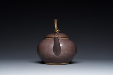 A Chinese polished purple Yixing stoneware teapot and cover for the Thai market, Gong Ju 貢局 mark, 19th C.