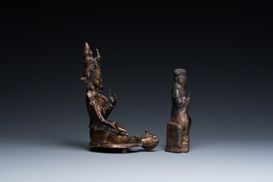 A Chinese bronze figure of Wenchang Wang and a copper alloy figure of Tara, Ming and 19/20th C.