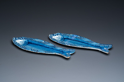 A pair of Dutch Delft blue and white herring dishes, 18th C.