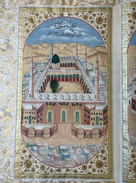 Imam Muhammad al-Jazuli (c. 1404-1465): Dala'il al-Khayrat, fraai gebonden manuscript op groot formaat in lederen etui, 20e eeuw