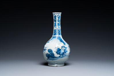 Een Chinese blauw-witte flesvormige vaas met Wang Xizhi, Transitie periode