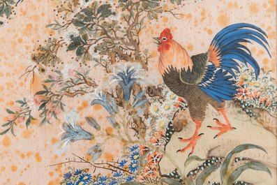 Wang Chengxun 王承勳 (19/20&egrave;me): 'Quatre oeuvres aux oiseaux', encre et couleurs sur soie, R&eacute;publique