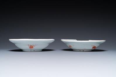 Two Chinese oval famille rose shaving bowls, Yongzheng