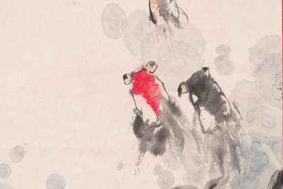 Wang Ziwu 王子武 (1936-2021): 'Poissons rouges', encre et couleurs sur papier