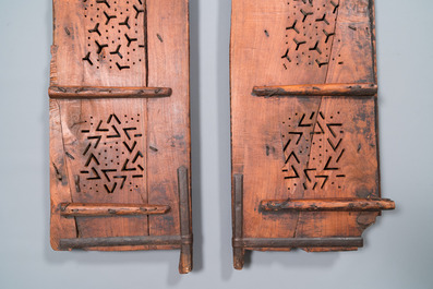 A pair of reticulated wooden doors with geometrical patterns, Northern Africa, 19th C.