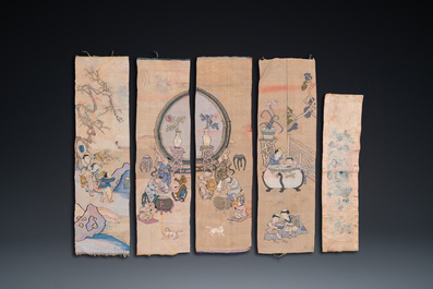Vijf Chinees zijden borduursels, 19e eeuw
