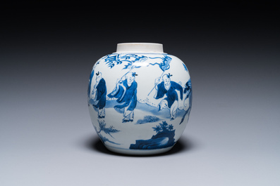 A Chinese blue and white ginger jar with playing boys with a qilin, Kangxi