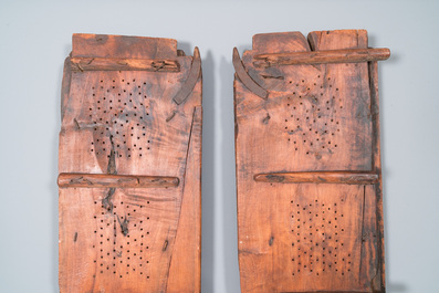 A pair of reticulated wooden doors with geometrical patterns, Northern Africa, 19th C.