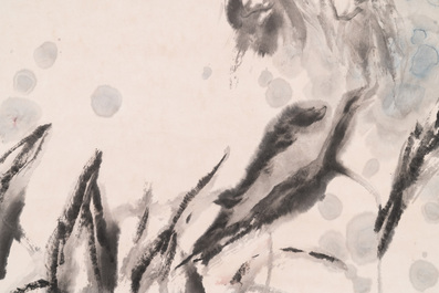 Wang Ziwu 王子武 (1936-2021): 'Goudvissen', inkt en kleur op papier