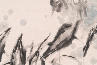 Wang Ziwu 王子武 (1936-2021): 'Poissons rouges', encre et couleurs sur papier