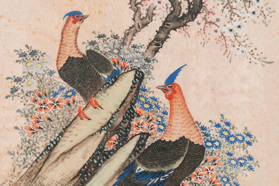 Wang Chengxun 王承勳 (19/20th C.): 'Four paintings with fine birds', ink and colours on silk, Republic