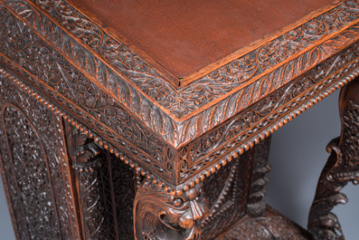 A colonial Anglo-Indian reticulated wooden desk with hidden compartment, 19th C.