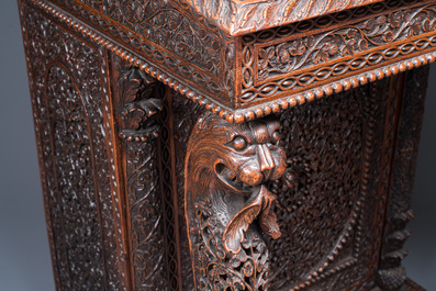 A colonial Anglo-Indian reticulated wooden desk with hidden compartment, 19th C.