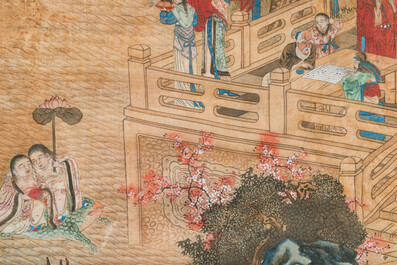 Wang Chengxun 王承勳 (19/20&egrave;me): 'Six oeuvres romantiques sur la vie dans la Chine ancienne', encre et couleurs sur soie