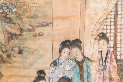 Wang Chengxun 王承勳 (19/20&egrave;me): 'Six oeuvres romantiques sur la vie dans la Chine ancienne', encre et couleurs sur soie