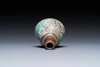 A rare Chinese famille rose opium pipe with narrative scenes, 19th C.