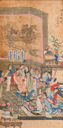 Wang Chengxun 王承勳 (19/20&egrave;me): 'Six oeuvres romantiques sur la vie dans la Chine ancienne', encre et couleurs sur soie