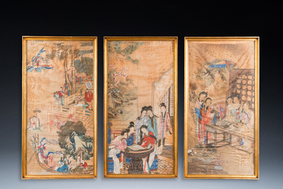 Wang Chengxun 王承勳 (19/20&egrave;me): 'Six oeuvres romantiques sur la vie dans la Chine ancienne', encre et couleurs sur soie