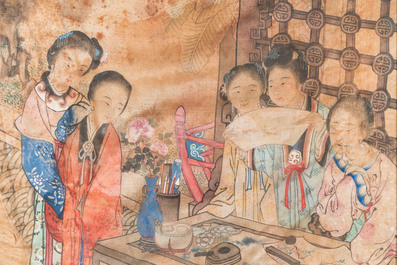 Wang Chengxun 王承勳 (19/20&egrave;me): 'Six oeuvres romantiques sur la vie dans la Chine ancienne', encre et couleurs sur soie