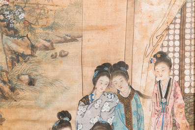 Wang Chengxun 王承勳 (19/20&egrave;me): 'Six oeuvres romantiques sur la vie dans la Chine ancienne', encre et couleurs sur soie