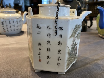 A Chinese hexagonal qianjiang cai teapot, signed and with the seal of Luo Zhonglin 羅仲林, 19/20th C.