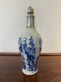 A Chinese blue and white vase with silver mount, Kangxi
