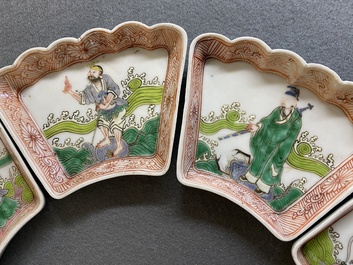 A Chinese famille rose eight-piece 'immortals' sweetmeat set, 19th C.