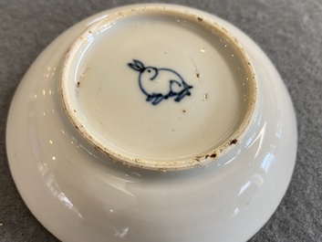 A Chinese blue and white saucer with a pheasant behind a rock, 'rabbit' mark, Wanli