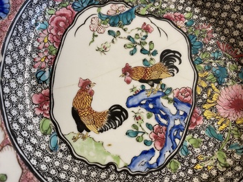 A fine Chinese famille rose 'roosters' plate, Yongzheng