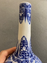 A pair of Chinese blue and white bottle vases with mythical animals, 19th C.