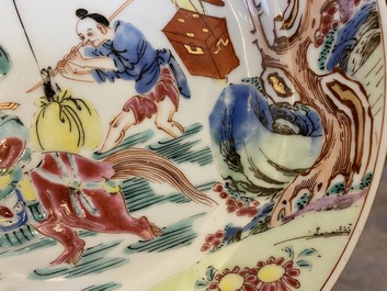 A Chinese famille rose 'Xi Xiang Ji' plate depicting Zhang Junrui leaving for the capital, Yongzheng