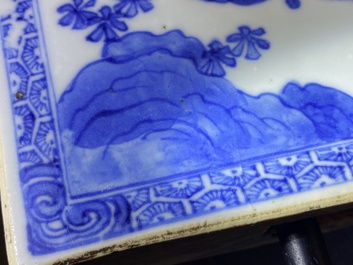 A Chinese rectangular blue and white 'beheading' tile, Kangxi
