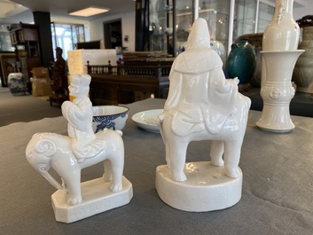 Two Chinese Dehua blanc de Chine sculptures of Guanyin and a Sogdian merchant on an elephant, Kangxi