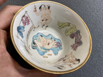 Bol en porcelaine de Chine qianjiang cai &agrave; sujet &eacute;rotique, 19&egrave;me