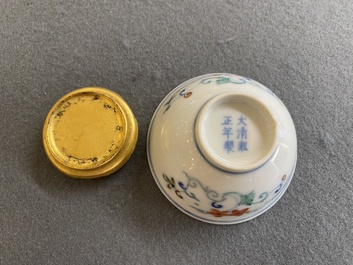 A Chinese doucai bowl with floral design, Yongzheng mark and possibly of the period