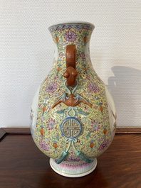 A Chinese famille rose 'hu' vase with 'eight immortals' design, Qianlong mark, Republic