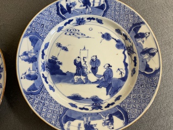 A pair of Chinese blue and white 'scholars' plates, Kangxi