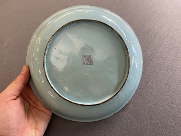 A Chinese Canton enamel 'san niang jiao zi' plate, Shang Xin 賞心 mark, Qianlong