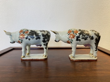 A pair of Chinese porcelain cows after Delftware examples for the Dutch market, Qianlong