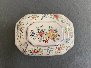 A Chinese Canton enamel box and cover with floral design, Yongzheng/Qianlong