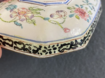 A Chinese Canton enamel box and cover with floral design, Yongzheng/Qianlong