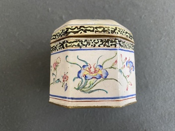 A Chinese Canton enamel box and cover with floral design, Yongzheng/Qianlong