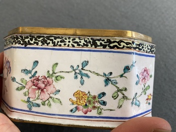 A Chinese Canton enamel box and cover with floral design, Yongzheng/Qianlong